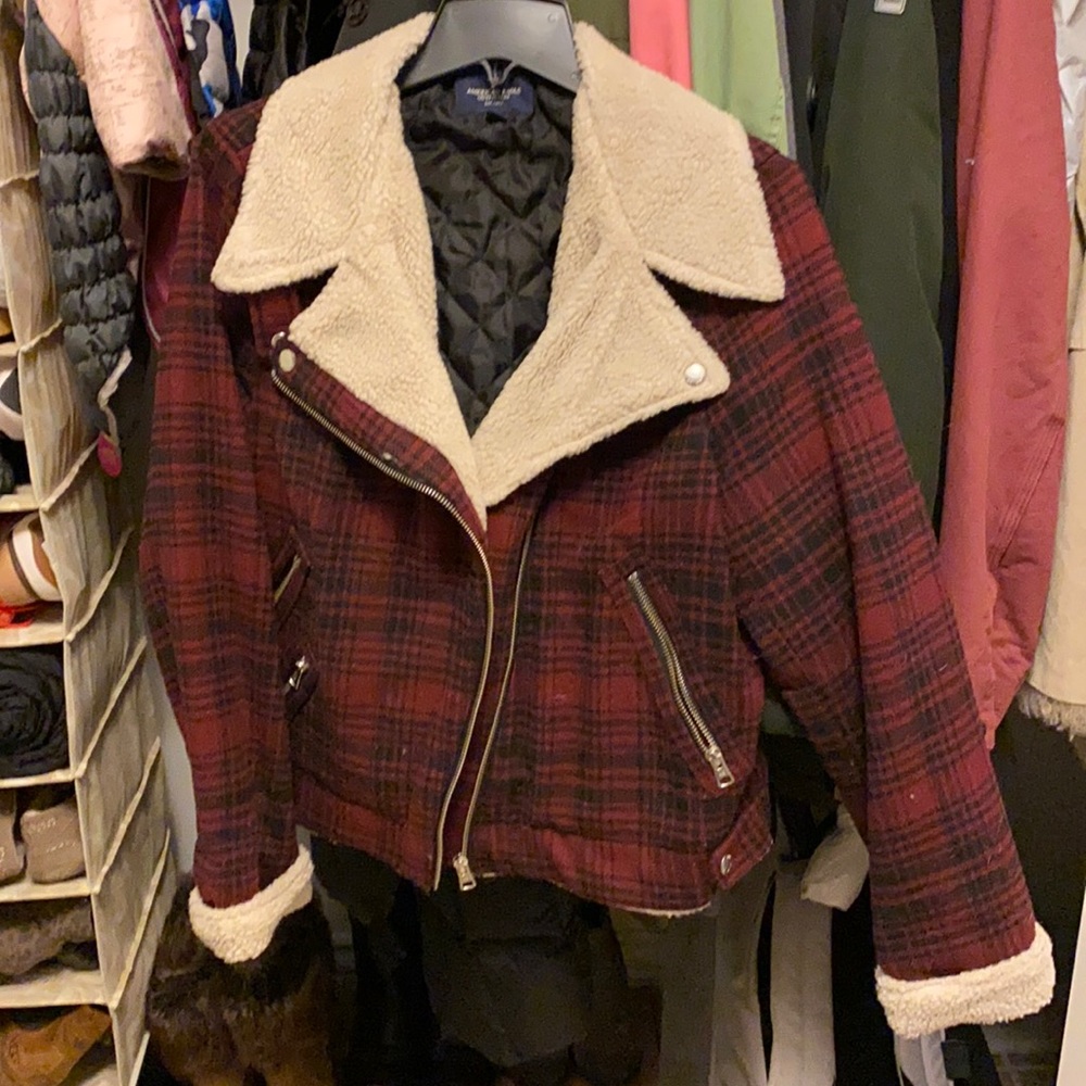 American eagle plaid moto jacket